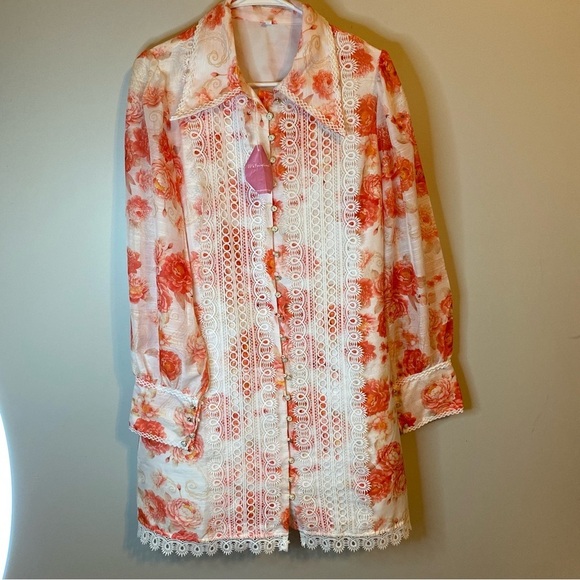 JJ’s Fairyland Floral and Lace Button-Up Dress Size L - Picture 11 of 15